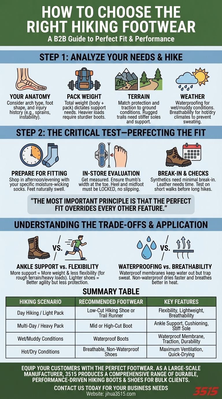 What should a person do to choose the right hiking footwear? Find Your Perfect Fit for Any Trail Visual Guide
