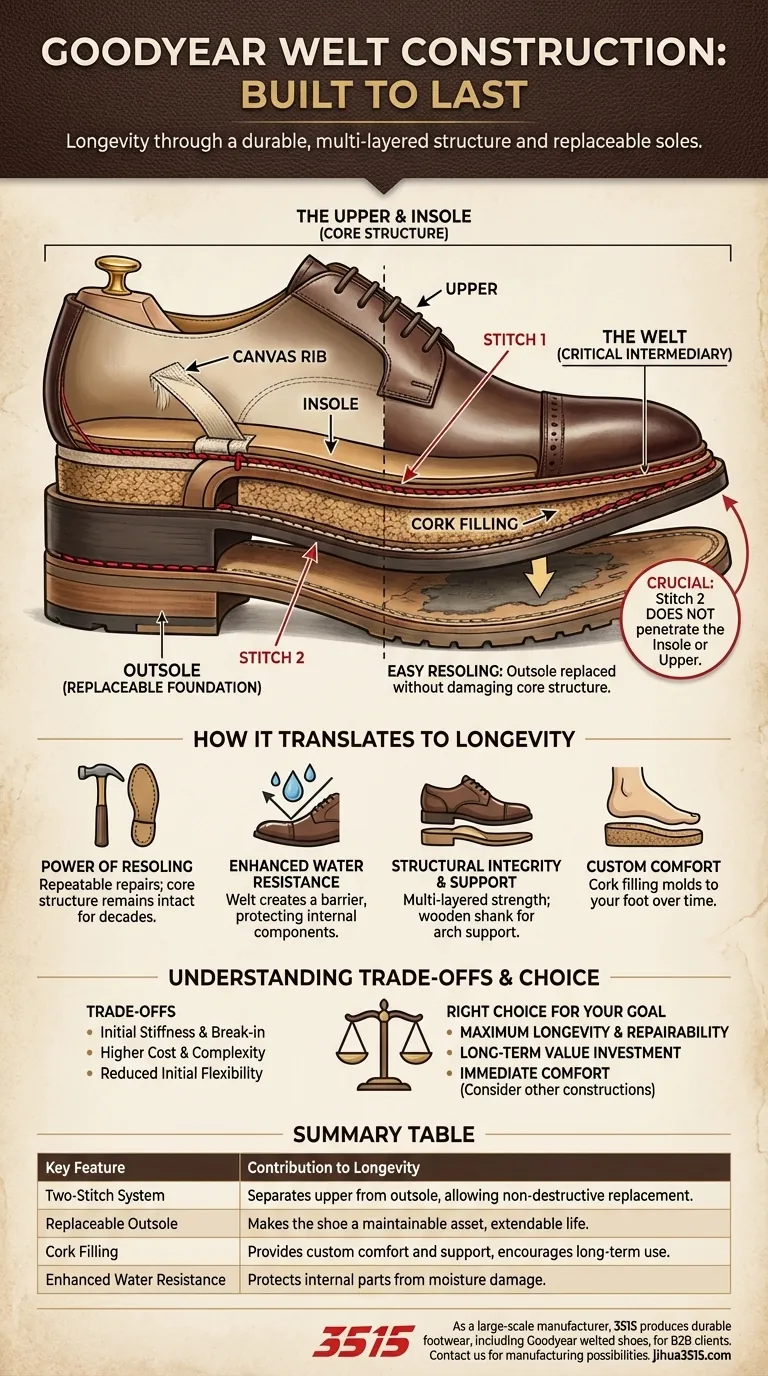グッドイヤーウェルト製法の靴は、どのようにしてその耐久性に貢献していますか？何十年も履けるように作られています ビジュアルガイド