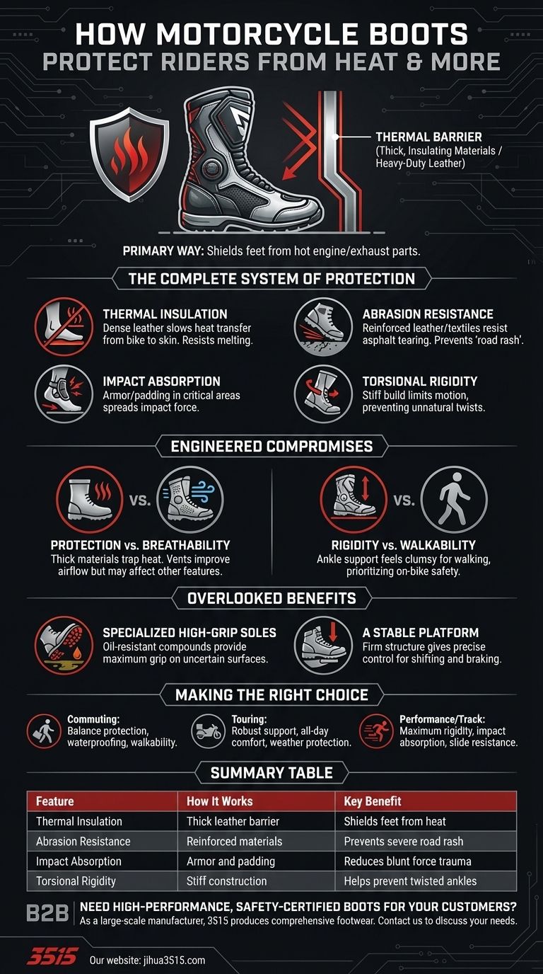 オートバイのブーツはライダーを熱からどのように保護しますか？必須の安全装備について解説 ビジュアルガイド