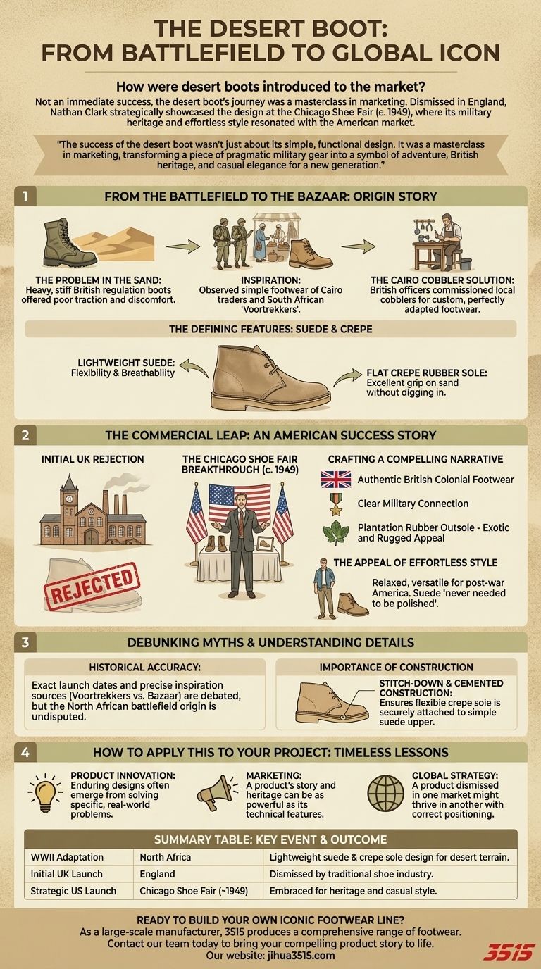 Comment les desert boots ont-elles été introduites sur le marché ? Du champ de bataille à l'icône mondiale Guide Visuel
