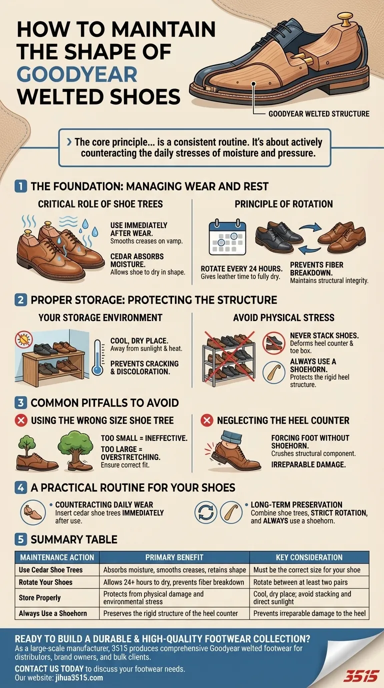 كيف يمكن الحفاظ على شكل الأحذية ذات النعل الملحوم بتقنية Goodyear؟ العناية الأساسية للأحذية التي تدوم طويلاً دليل مرئي