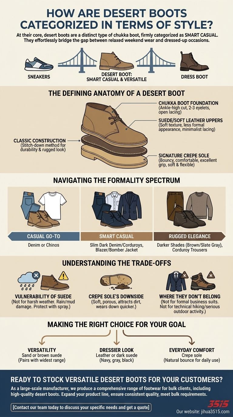 Como as botas deserto são categorizadas em termos de estilo? Um guia para calçados casuais elegantes. Guia Visual