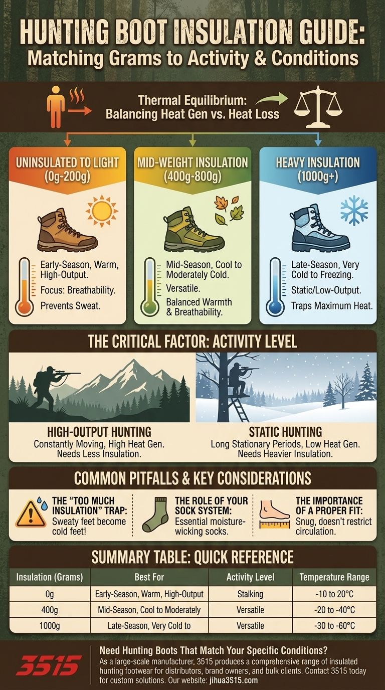 What should hunters consider regarding boot insulation? Match Insulation to Your Hunt for All-Day Comfort Visual Guide