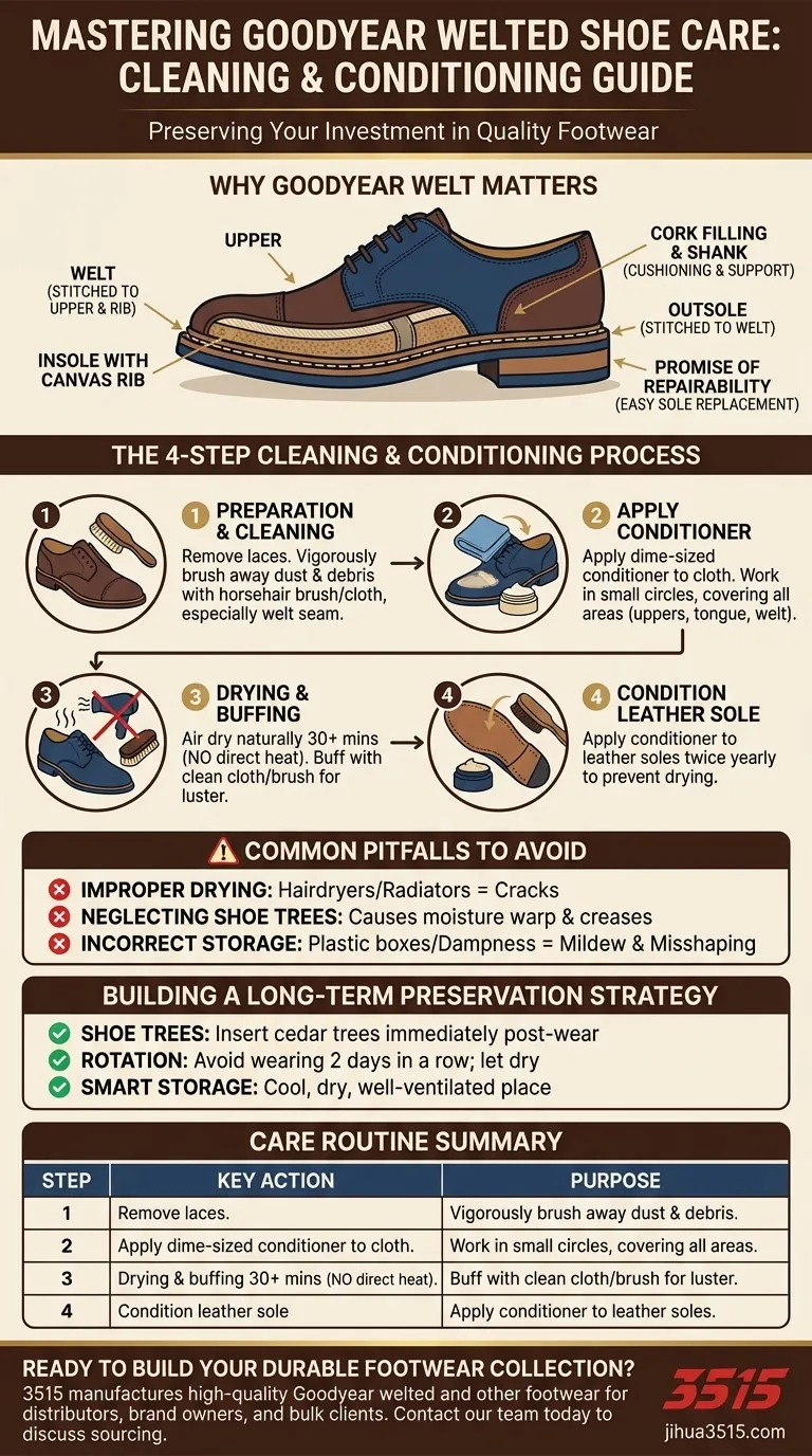 Quelles sont les étapes recommandées pour nettoyer et entretenir les chaussures à cousu Goodyear ? Prolongez la durée de vie de vos chaussures Guide Visuel