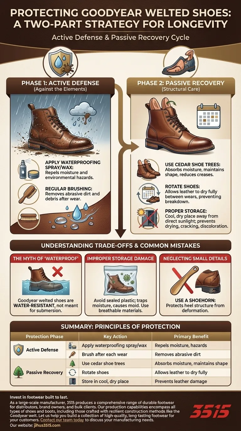 굿이어 웰트 제법으로 만든 신발은 환경적 손상으로부터 어떻게 보호해야 할까요? 방어 및 복구 주기를 마스터하세요. 시각적 가이드