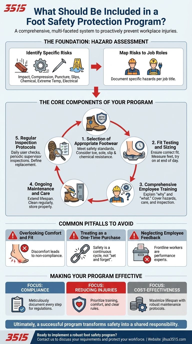 What should be included in a foot safety protection program? Build a Complete System to Prevent Workplace Injuries Visual Guide