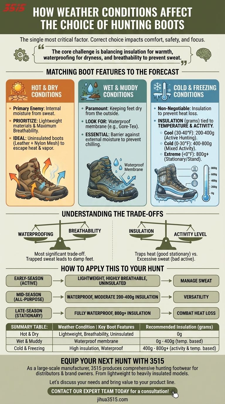How do weather conditions affect the choice of hunting boots? Stay Comfortable & Safe in Any Climate Visual Guide