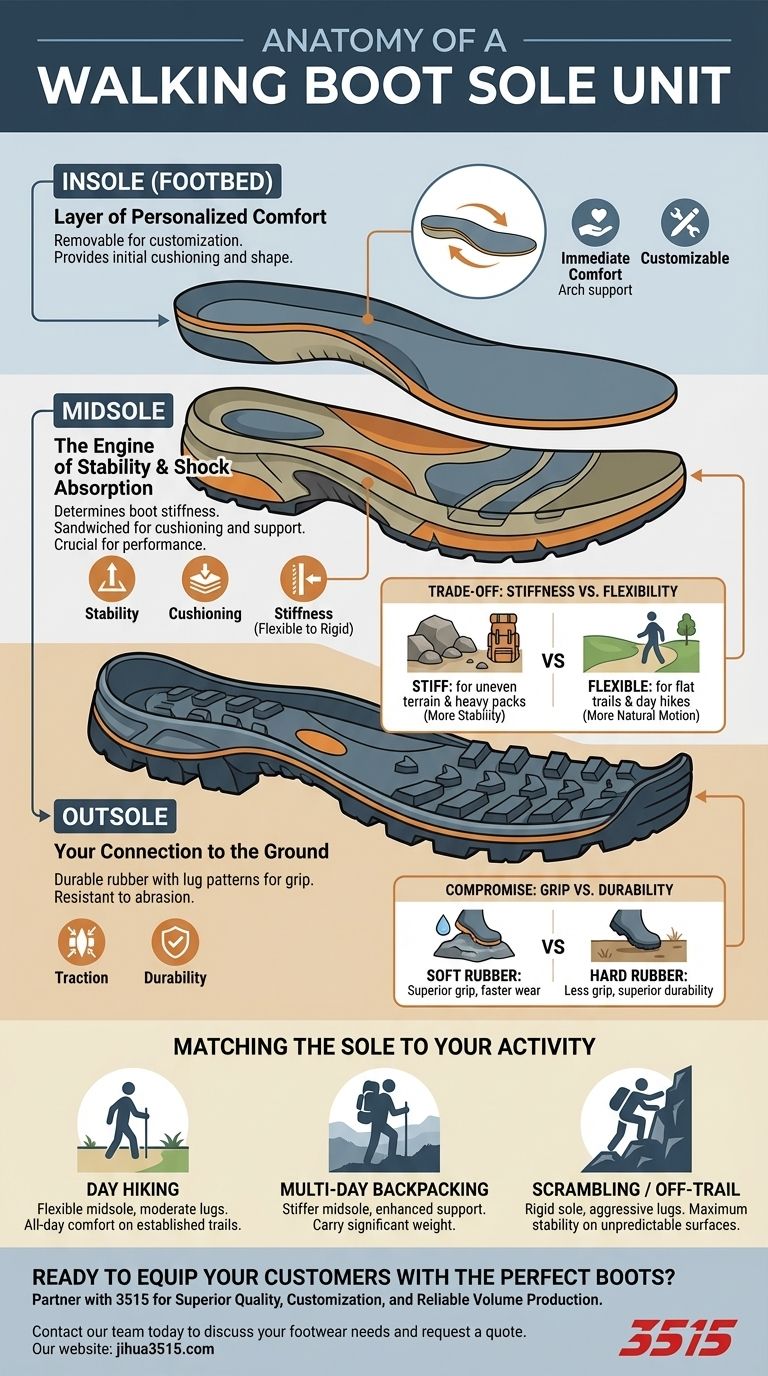 Каковы ключевые компоненты подошвы походного ботинка? Руководство по подметке, промежуточной подошве и стельке Визуальное руководство