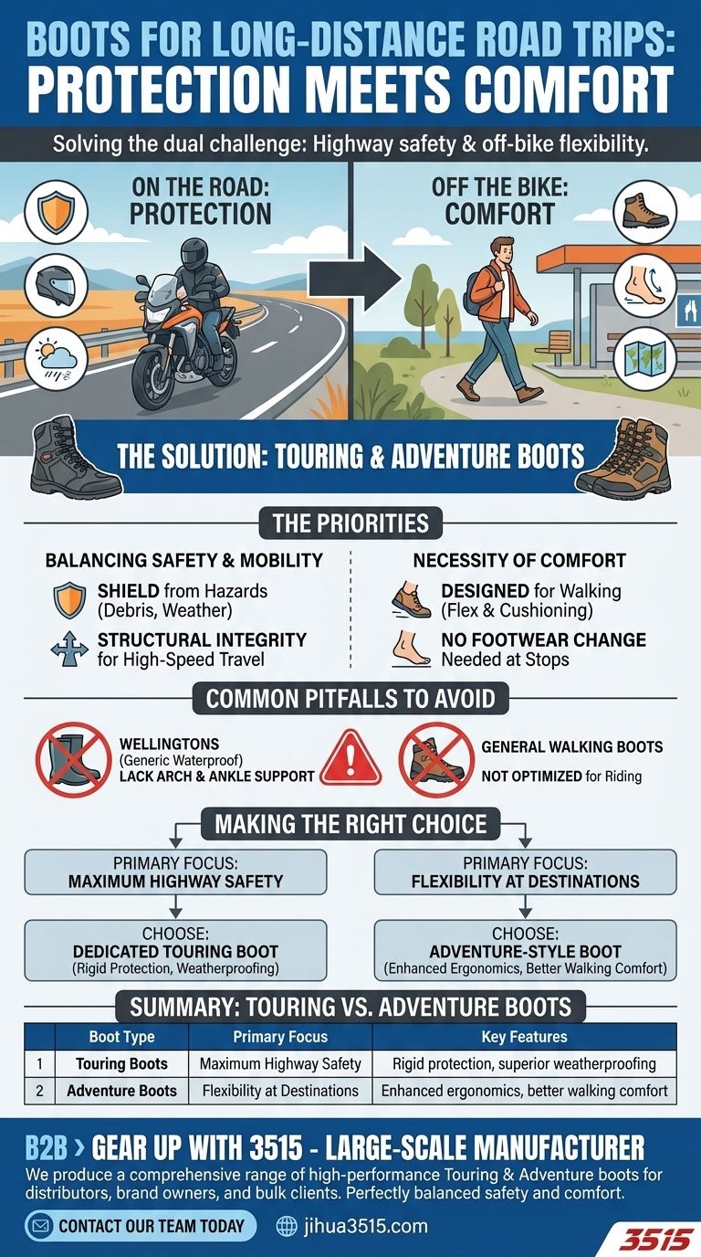 ما هو نوع الأحذية الموصى به لرحلات الطرق الطويلة؟ اختر أحذية الرحلات من أجل السلامة والراحة دليل مرئي