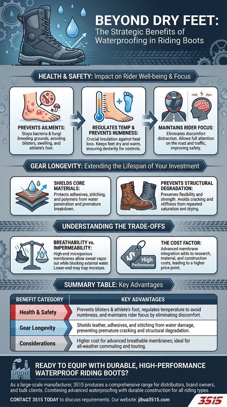 ما هي الفائدة الإضافية التي توفرها تقنية العزل المائي لأحذية الركوب؟ احمِ صحتك ومعداتك دليل مرئي