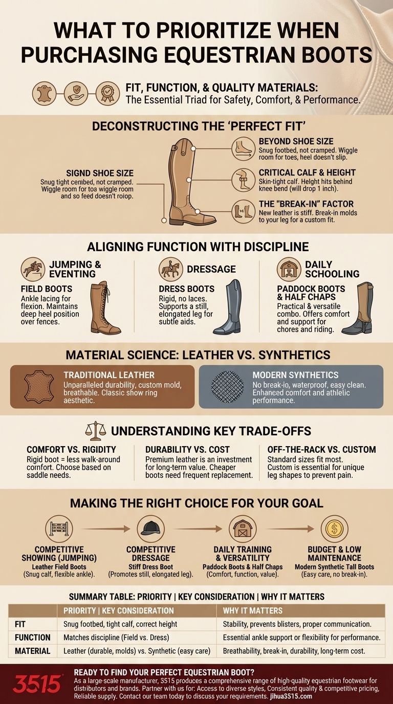 Qu'est-ce que les cavaliers doivent privilégier lors de l'achat de bottes d'équitation ? Un guide sur l'ajustement, la fonctionnalité et les matériaux Guide Visuel