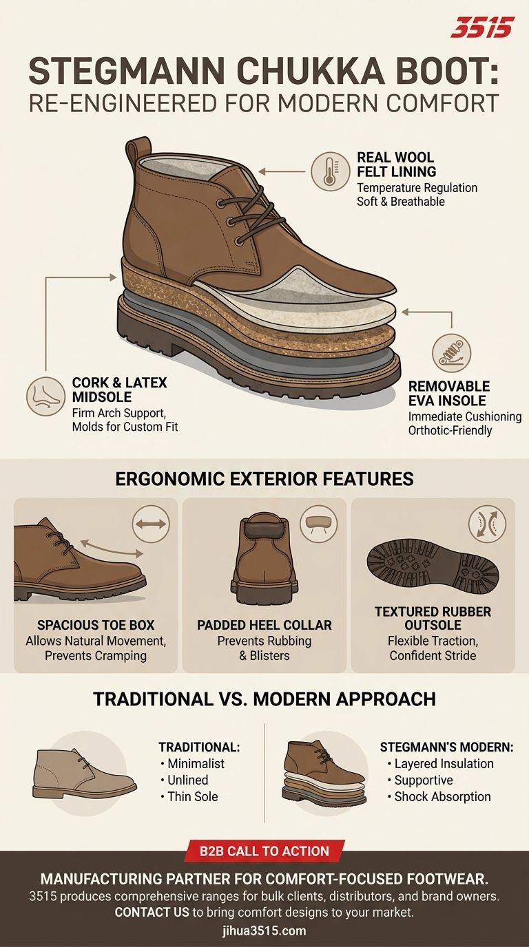Quali materiali e caratteristiche vengono utilizzati nello stivale Stegmann Chukka per il comfort? Analisi del suo sistema di comfort per tutto il giorno Guida Visiva