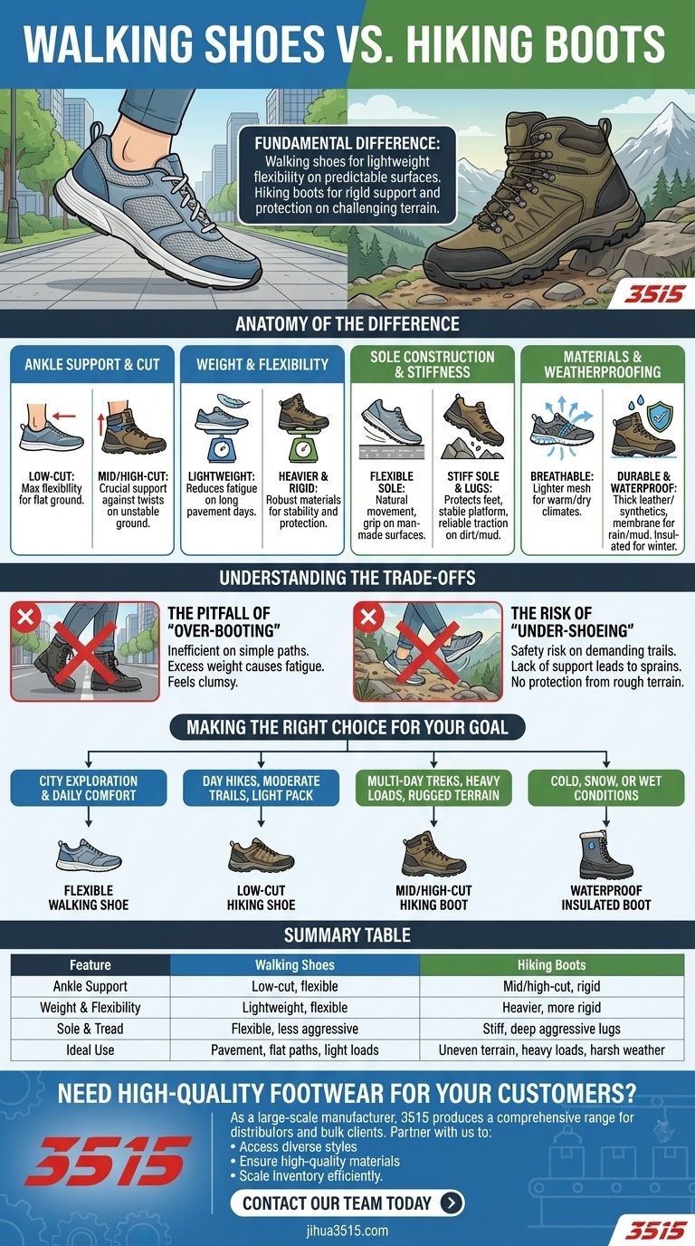 How do walking shoes differ from hiking boots? Choose the Right Footwear for Your Journey Visual Guide