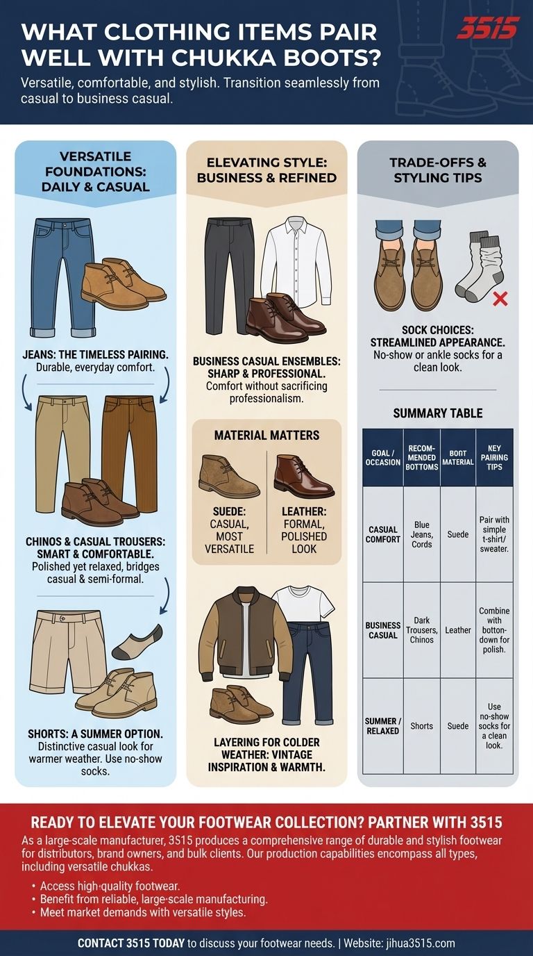 What clothing items pair well with chukka boots? Master Versatile Style from Casual to Business Visual Guide