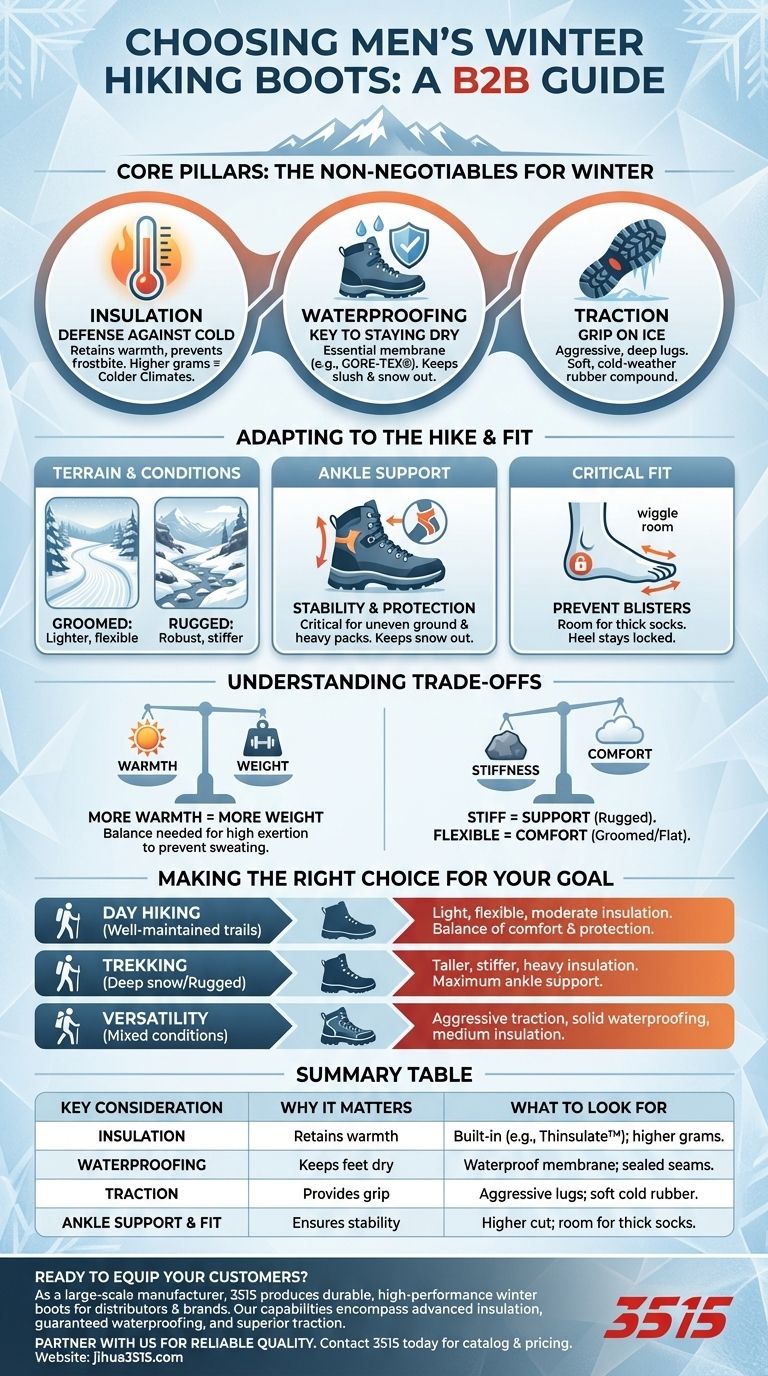 What should be considered when choosing men's winter hiking boots? A Guide to Insulation & Traction Visual Guide