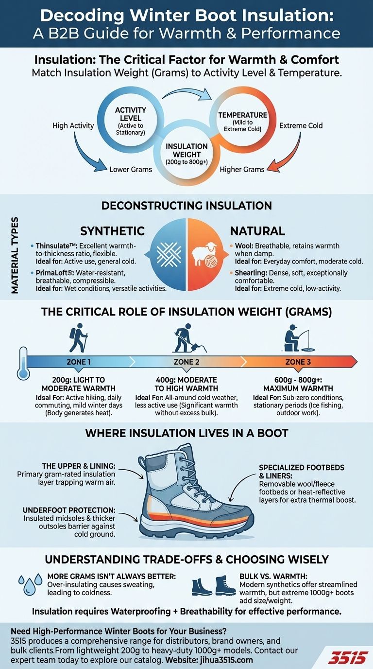 Quais são as opções de isolamento em botas de inverno? Escolha o calor certo para sua atividade de inverno Guia Visual