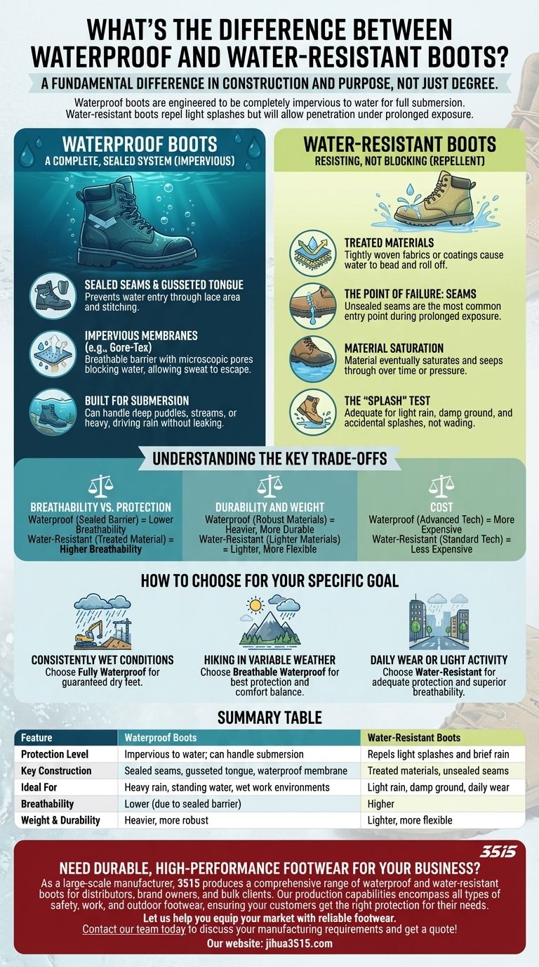 Qual è la differenza tra stivali impermeabili e resistenti all'acqua? Scegli le calzature giuste per il tuo ambiente Guida Visiva