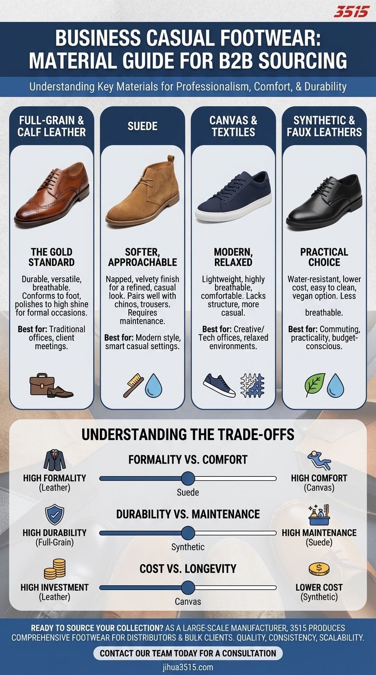 What materials are commonly used in business casual shoes? A Guide to Leather, Suede & More Visual Guide