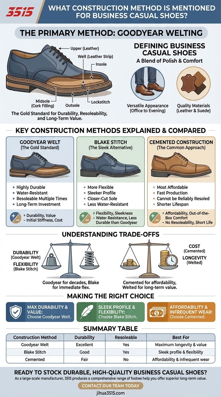 ¿Qué método de construcción se menciona para los zapatos de vestir casual? Descubre la clave del calzado duradero Guía Visual