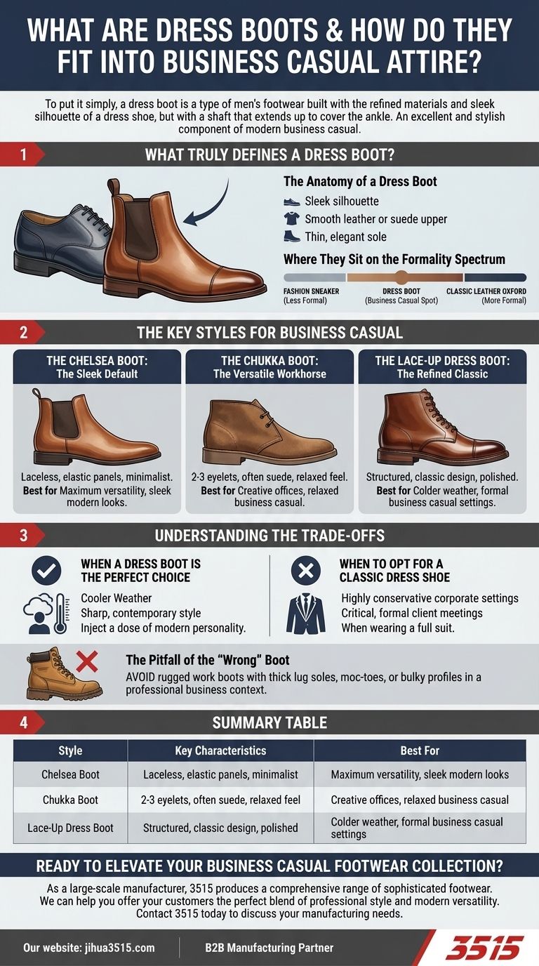 What are dress boots and how do they fit into business casual attire? Elevate Your Professional Style Visual Guide