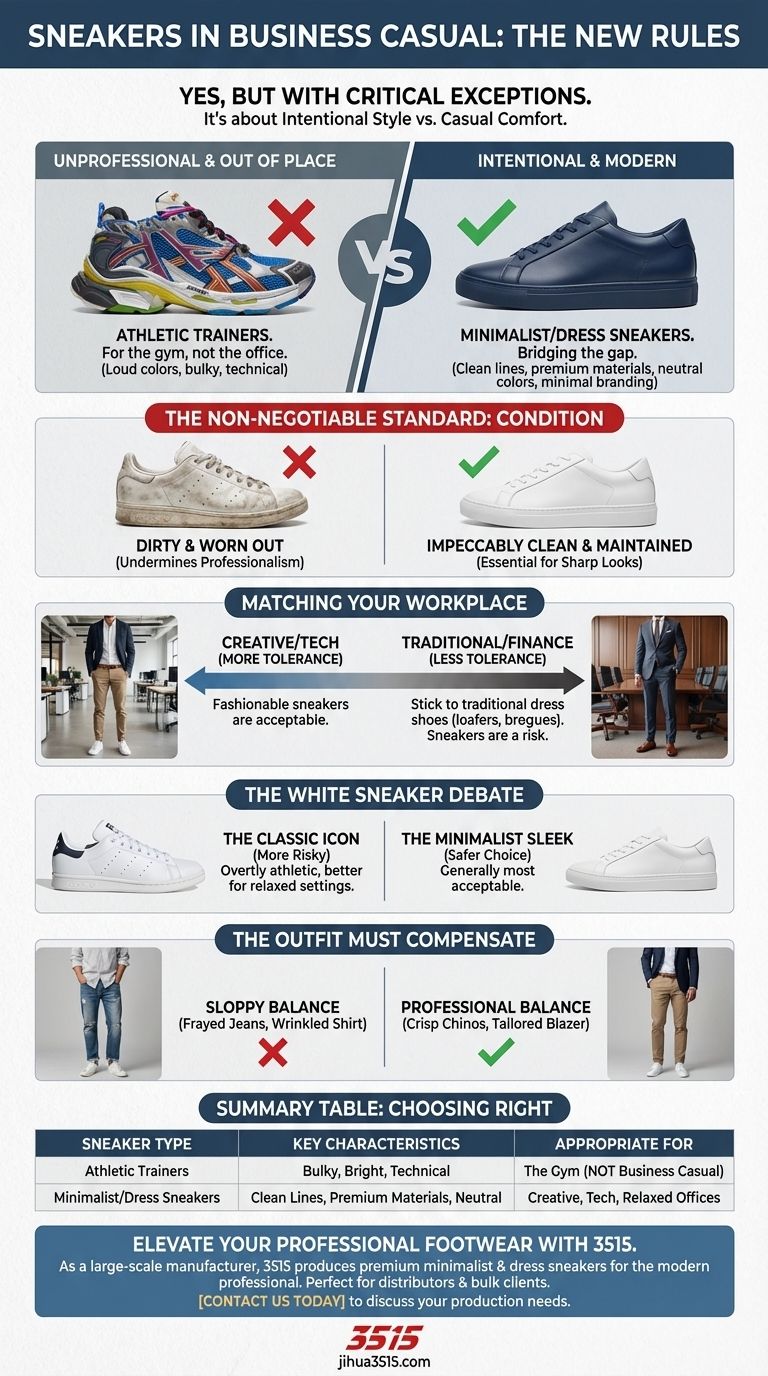 Can trainers/sneakers be worn in a business casual setting? How to Choose the Right Style for a Professional Look Visual Guide