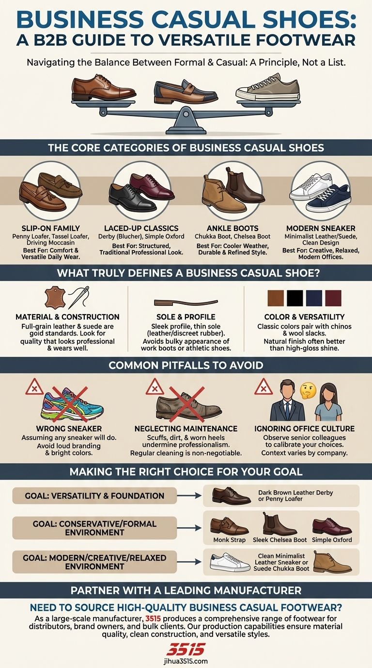 What are some types of business casual shoes? Build a Versatile & Professional Footwear Wardrobe Visual Guide