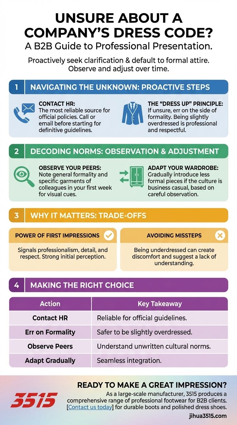 Was sollte man tun, wenn man sich über den Dresscode eines Unternehmens unsicher ist? Mit Zuversicht navigieren Visuelle Anleitung