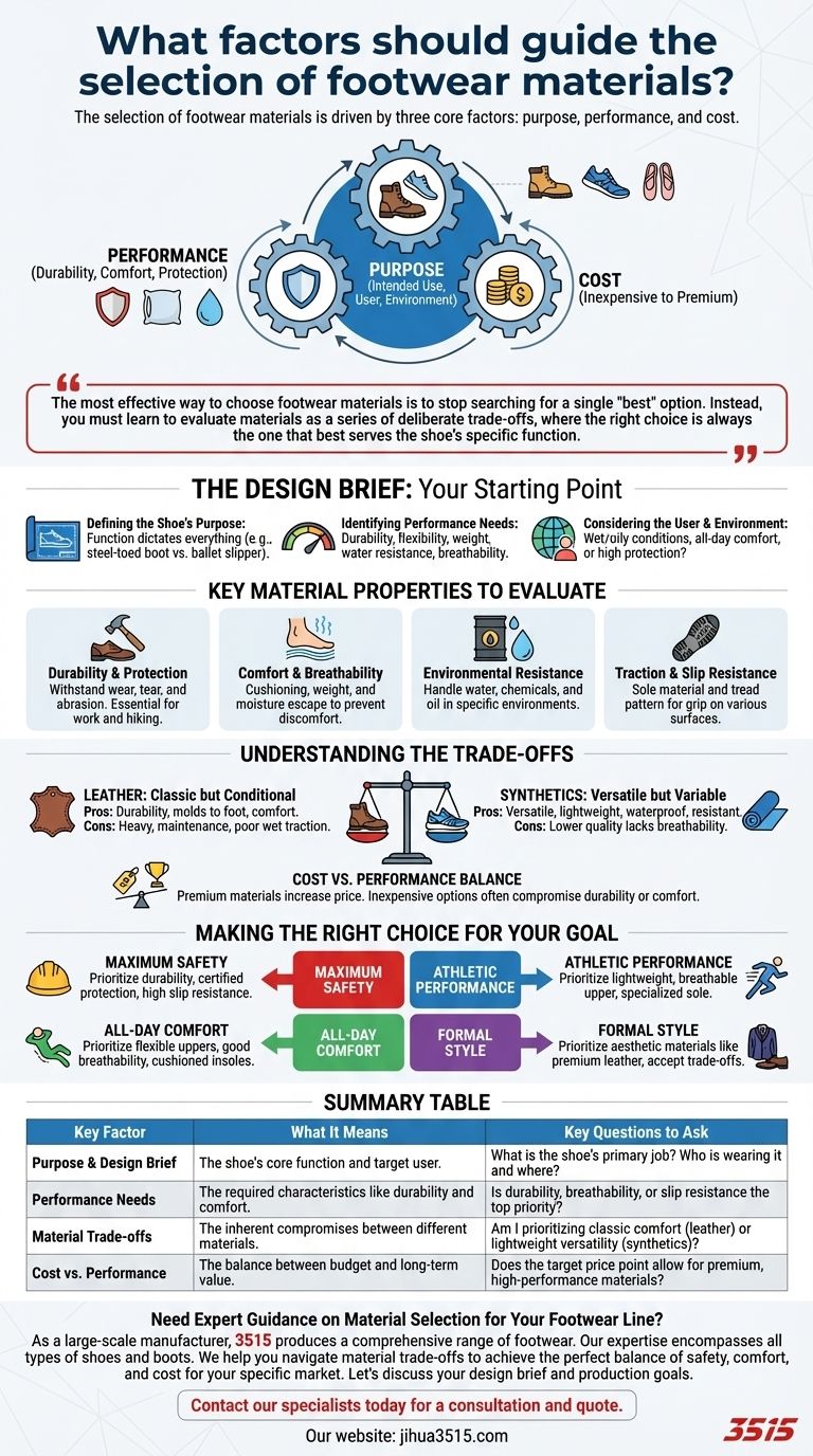 What factors should guide the selection of footwear materials? Master the Trade-offs for Optimal Performance Visual Guide