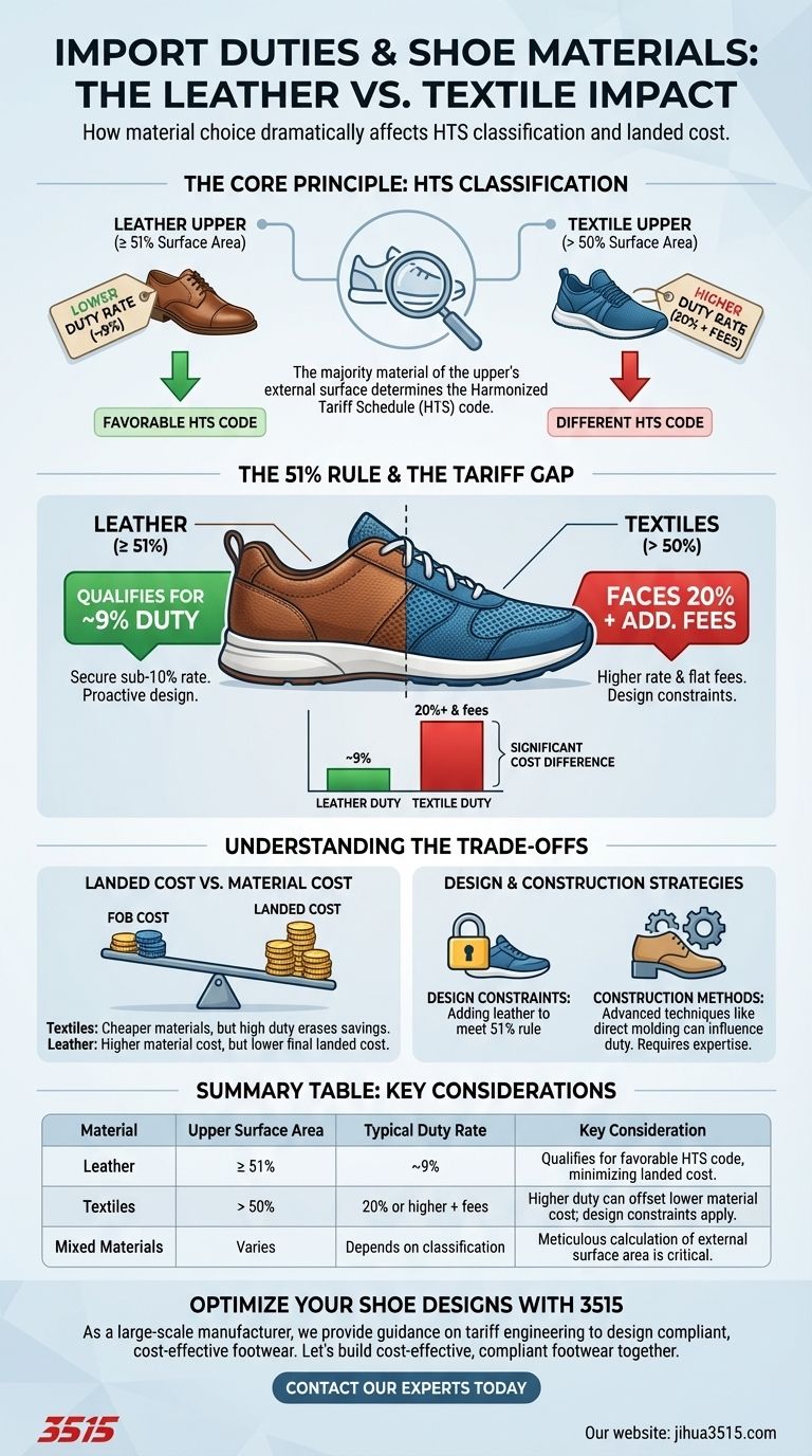 신발의 가죽 또는 직물 선택이 수입 관세에 어떤 영향을 미칩니까? 51% 규칙으로 비용 절감 시각적 가이드