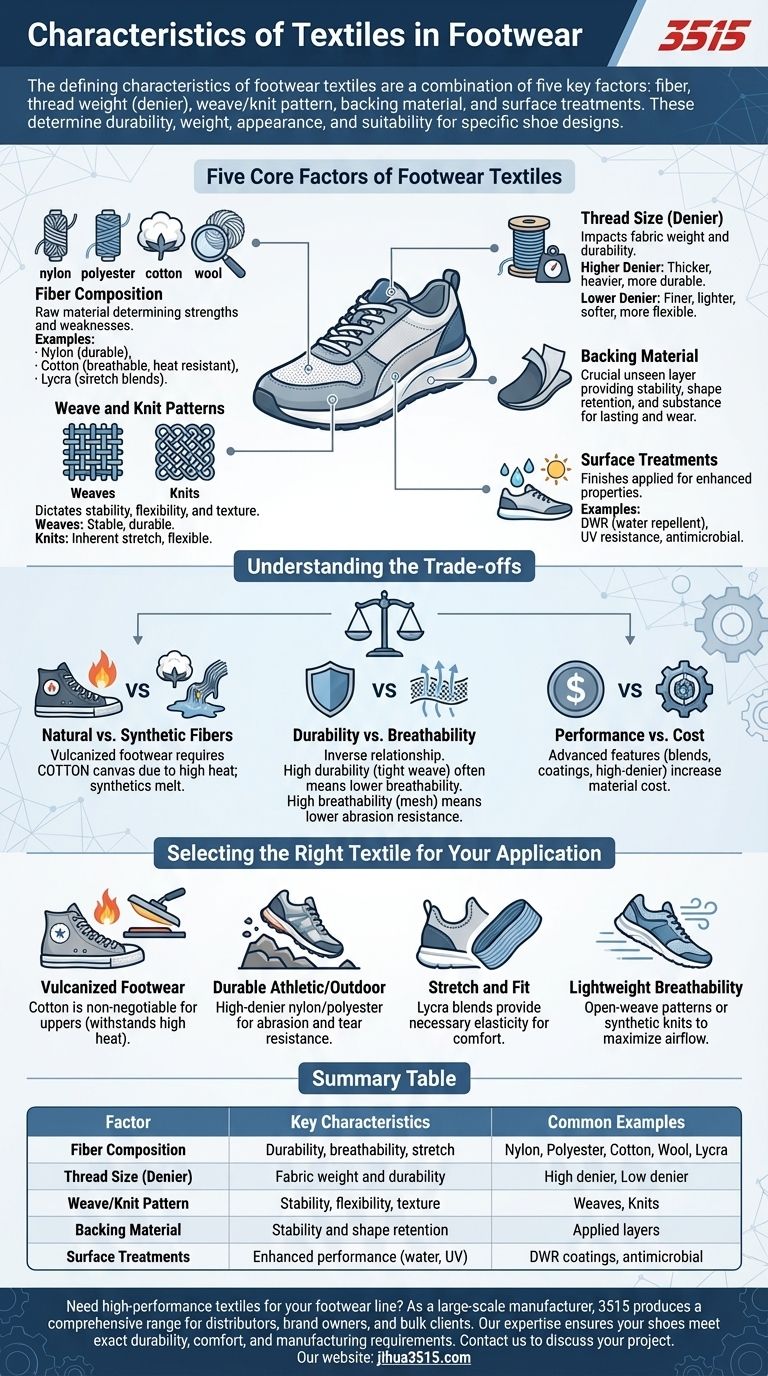 ¿Cuáles son las características de los textiles utilizados en el calzado? Una guía de rendimiento y durabilidad Guía Visual