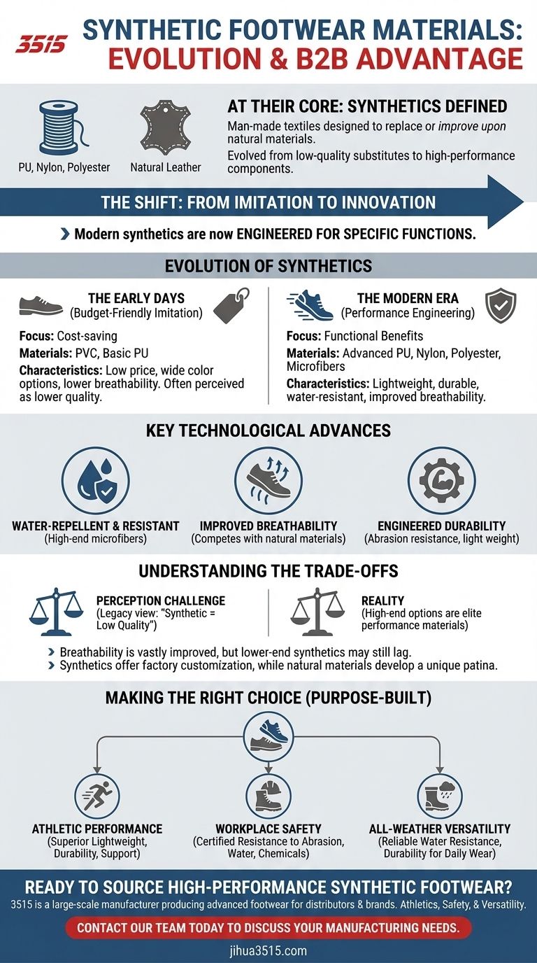 Qu'est-ce que les matériaux synthétiques dans la chaussure, et comment ont-ils évolué ? De l'imitation à l'innovation haute performance Guide Visuel