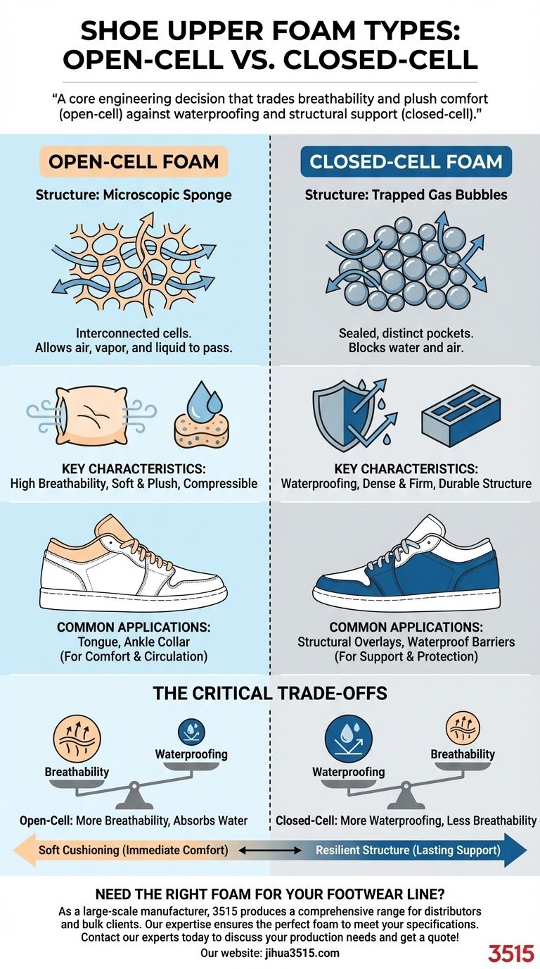What are the two main types of foam used in shoe uppers? Open-Cell vs. Closed-Cell Explained Visual Guide