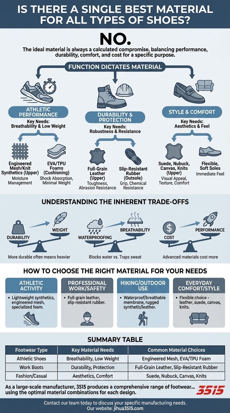 Existe-t-il un seul meilleur matériau pour tous les types de chaussures ? La fonction dicte le choix optimal Guide Visuel
