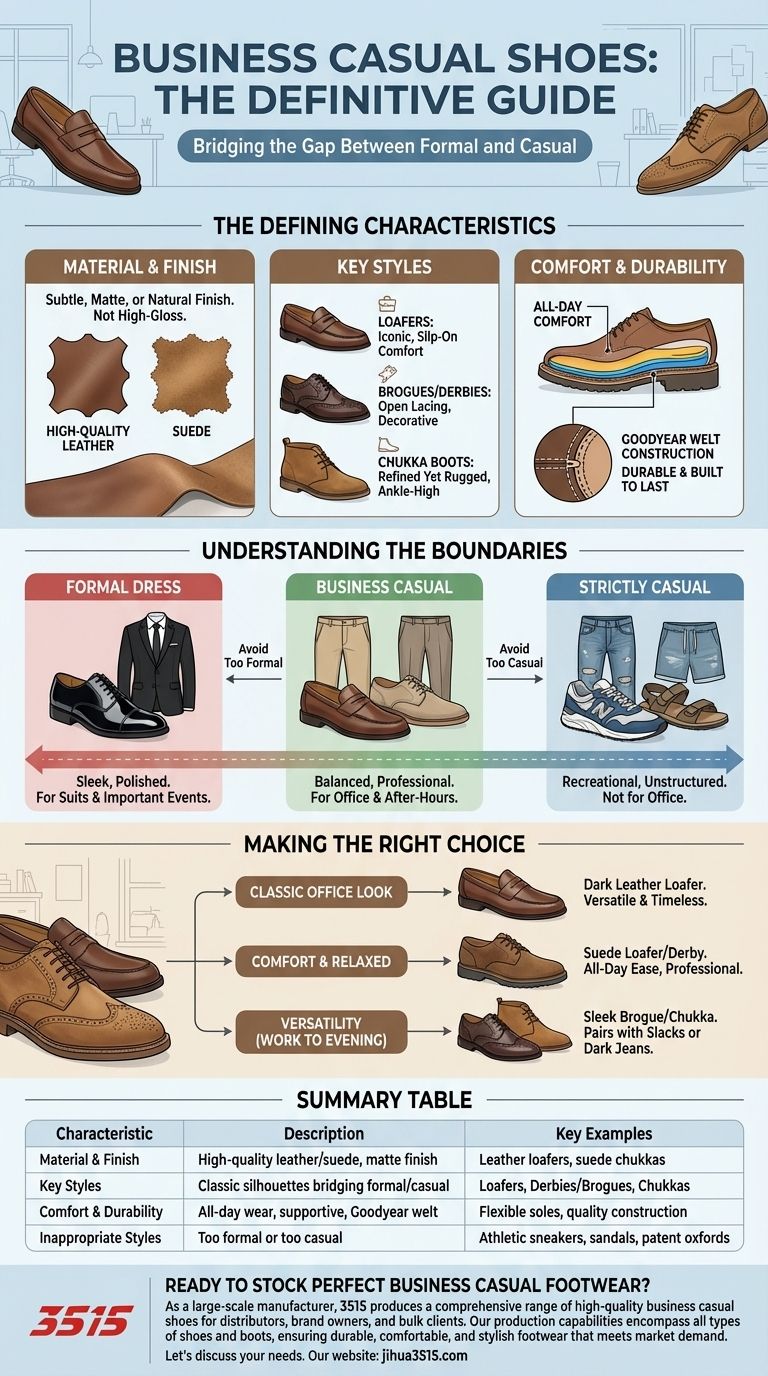 Quali sono le scarpe business casual? Padroneggia la miscela perfetta di professionalità e comfort Guida Visiva