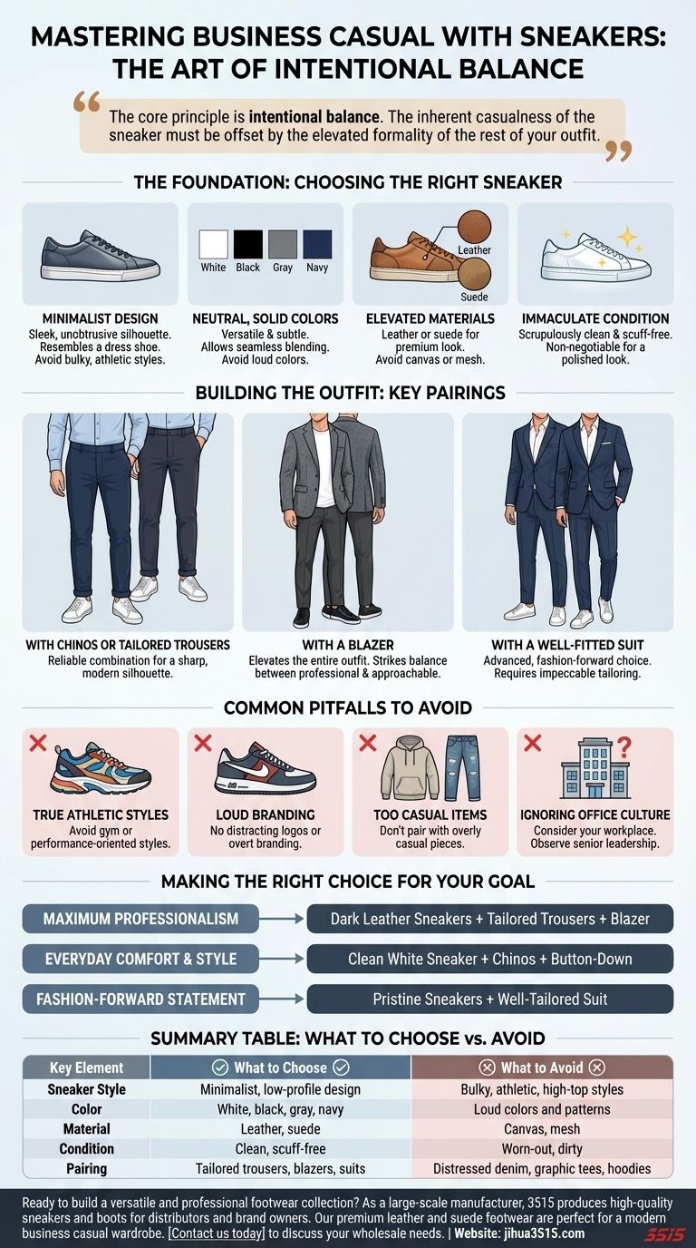 Wie können Sneaker in eine Business-Casual-Garderobe integriert werden? Ein Leitfaden für einen gepflegten, modernen Stil Visuelle Anleitung