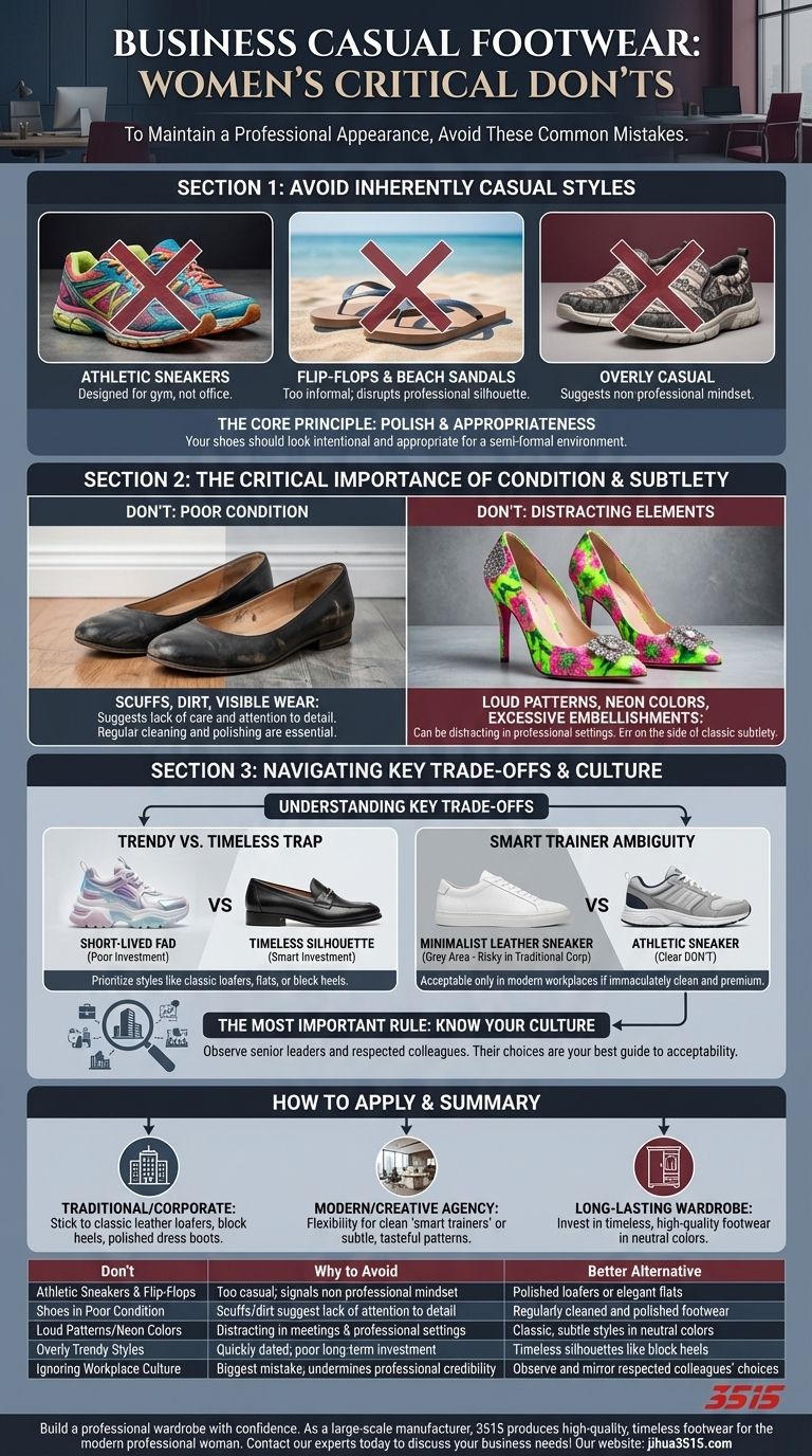 Каковы табу в деловой повседневной обуви для женщин? Избегайте этих 5 распространенных ошибок Визуальное руководство