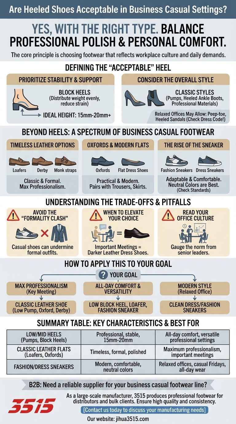 Les chaussures à talons sont-elles acceptables dans un cadre d'affaires décontracté ? Un guide des chaussures élégantes et professionnelles Guide Visuel