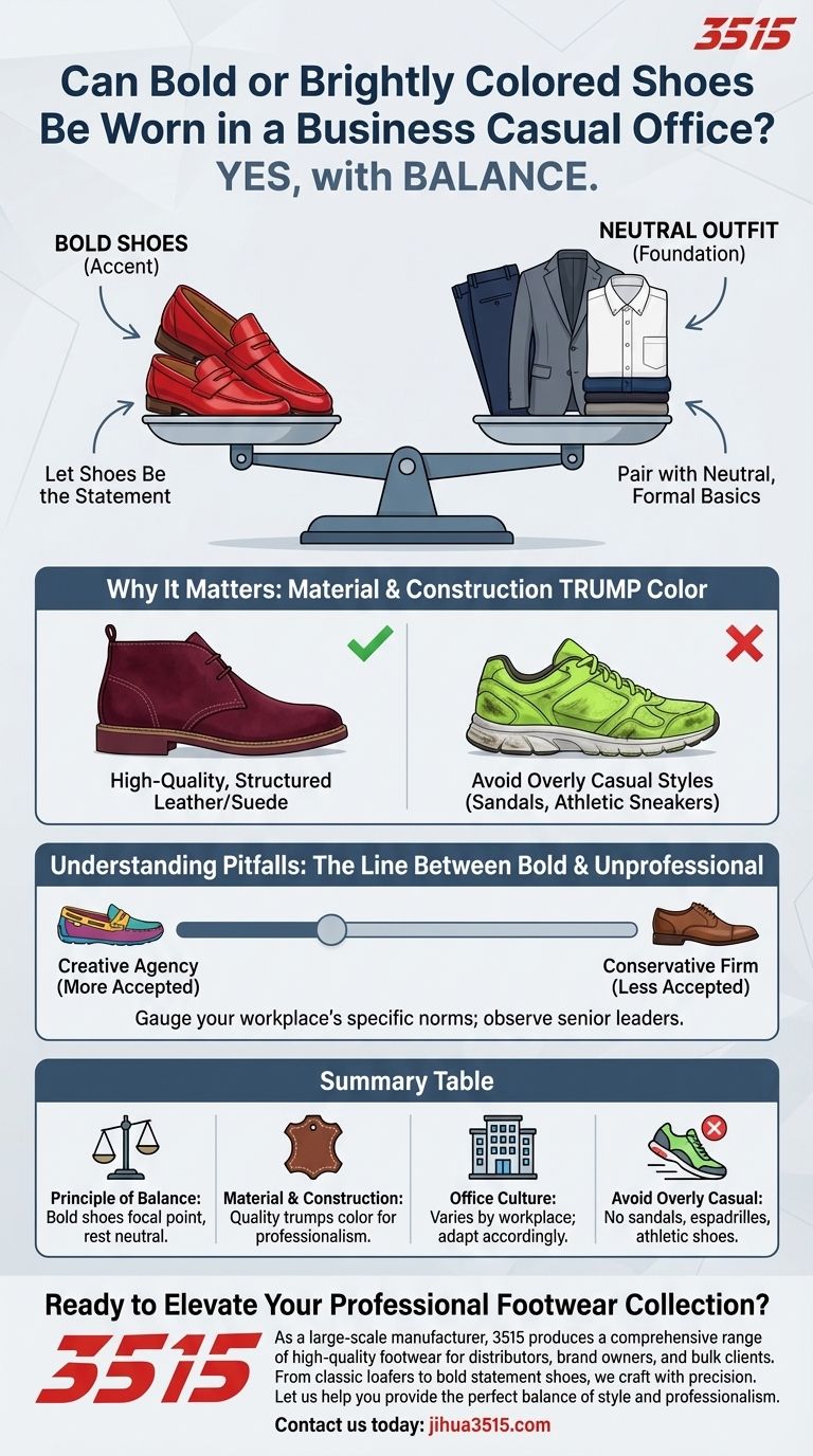 È possibile indossare scarpe audaci o dai colori vivaci in un ufficio business casual? Padroneggia l'arte dello stile professionale Guida Visiva