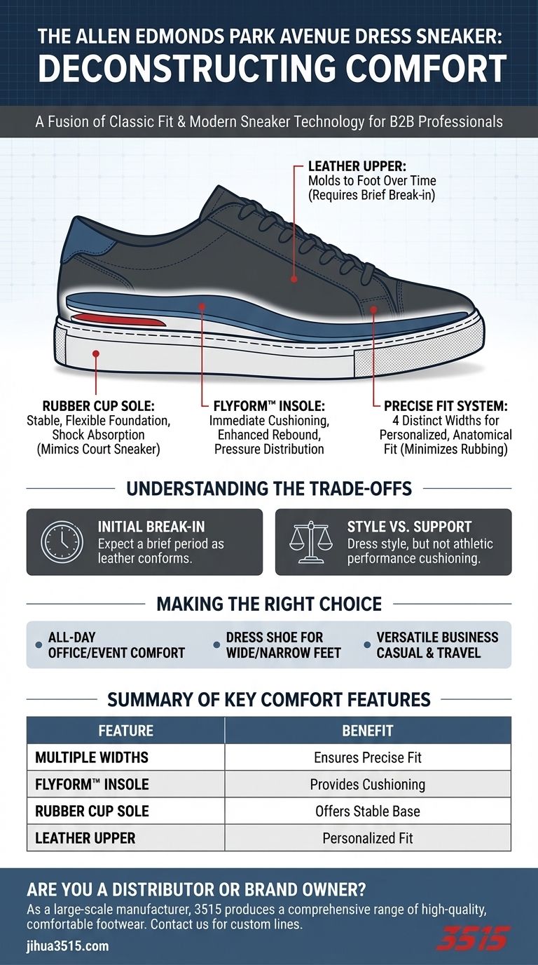 O que torna o Tênis Oxford com Bico de Capa Allen Edmonds Park Avenue uma escolha confortável? Desbloqueie o Conforto o Dia Todo para Profissionais Guia Visual