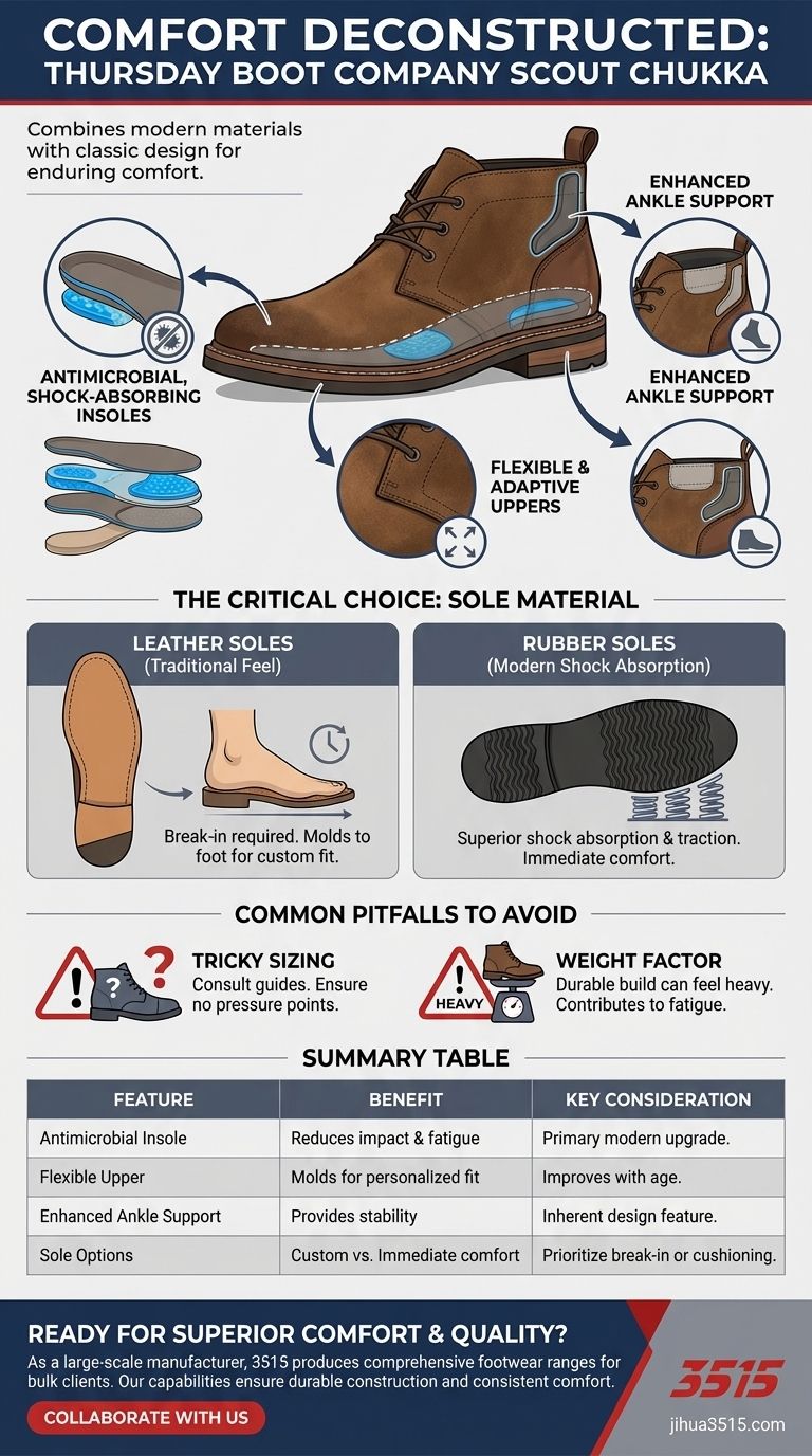 What are the comfort features of the Thursday Boot Company Scout Chukka Boot? Discover the Ultimate Fit for All-Day Wear Visual Guide