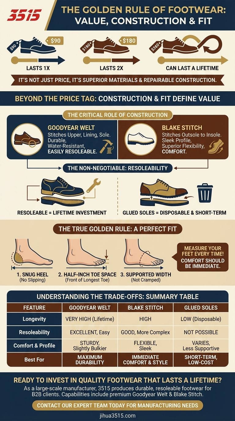 What is the golden rule of footwear? Invest in Resoleable, Perfect-Fitting Dress Shoes Visual Guide
