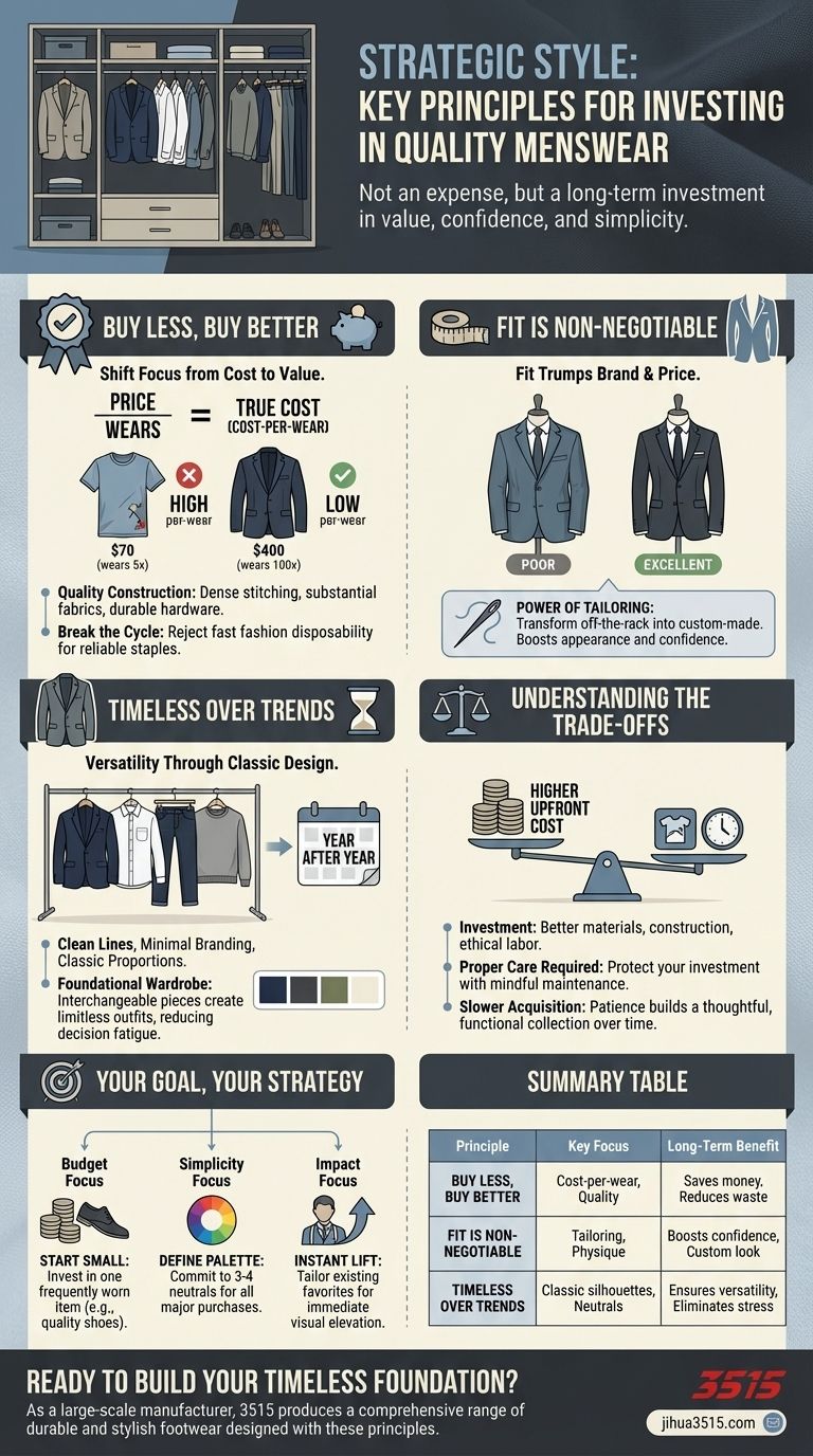 Quels sont les principes clés pour investir dans des vêtements pour hommes de qualité ? Construire une garde-robe intemporelle et de grande valeur. Guide Visuel