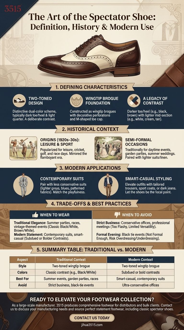 ما الذي يحدد أحذية المتفرجين ومتى تكون مناسبة؟ دليل للأحذية الأنيقة ذات اللونين دليل مرئي