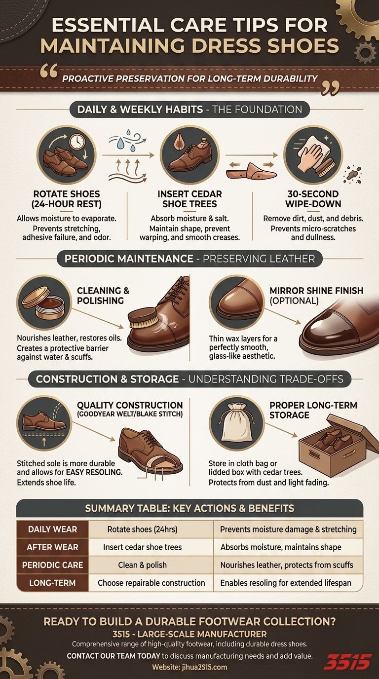 What are the essential care tips for maintaining dress shoes? Extend the Life of Your Investment Visual Guide