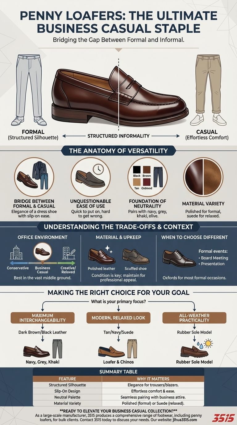 Qu'est-ce qui fait des mocassins penny un choix polyvalent pour une tenue d'affaires décontractée ? Le guide ultime des chaussures professionnelles élégantes Guide Visuel