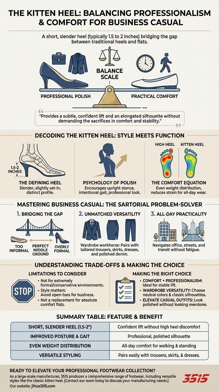 What are kitten heels, and why are they suitable for business casual wear? Master Style & Comfort Visual Guide