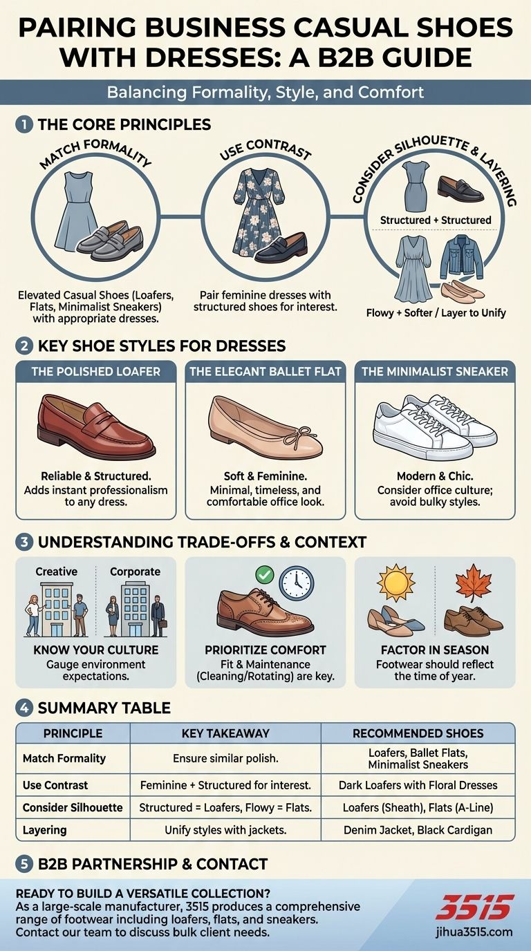 Comment assortir des chaussures décontractées d'affaires avec des robes ? Créez un look soigné et moderne Guide Visuel
