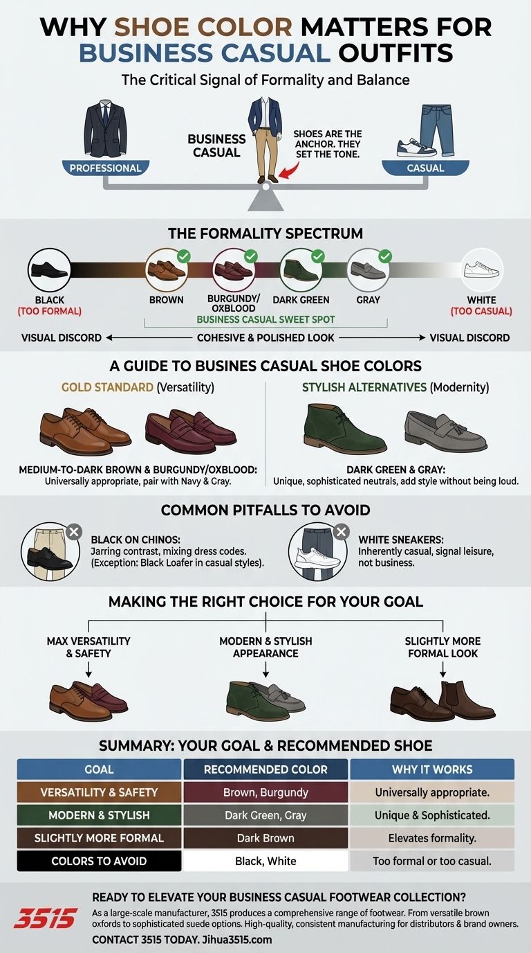 ビジネスカジュアルの服装において、靴の色はなぜ重要なのでしょうか？プロフェッショナルなスタイルをマスターしましょう。 ビジュアルガイド