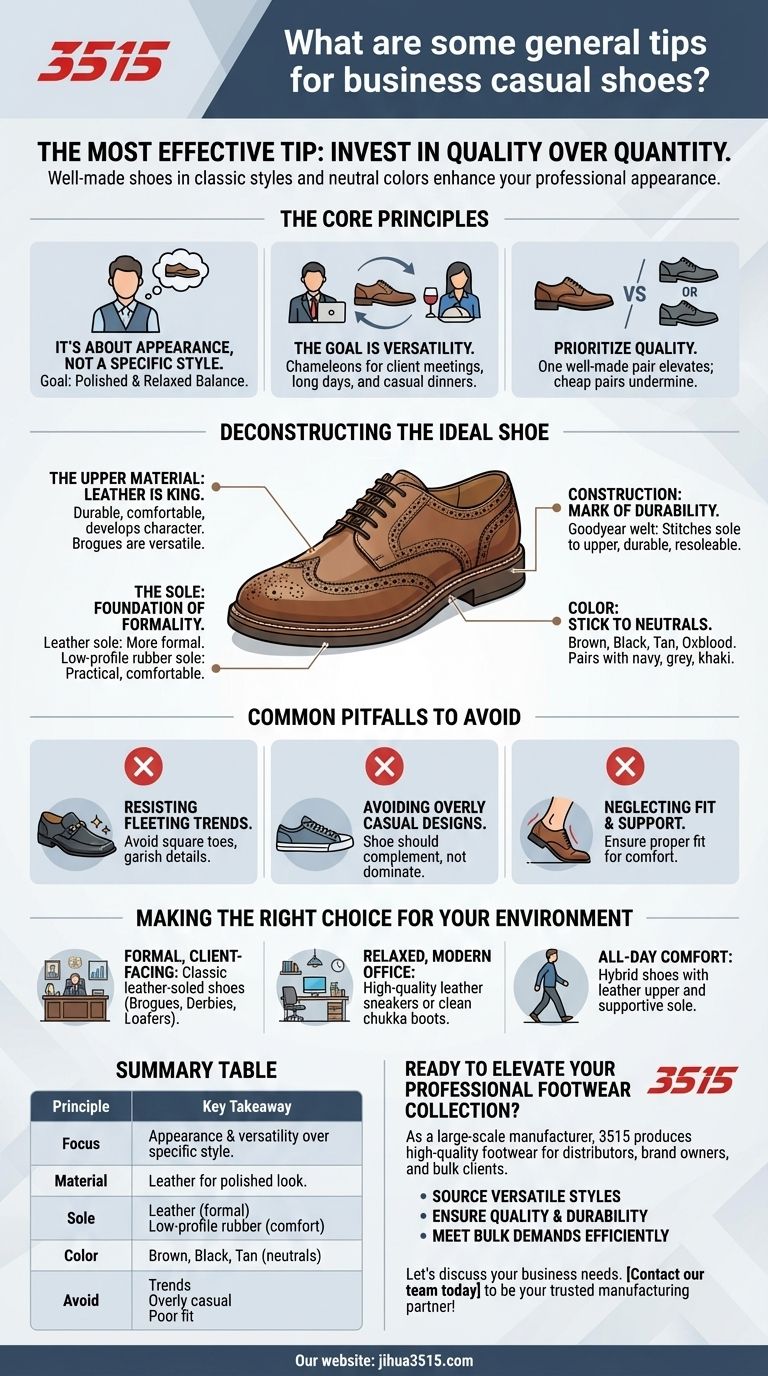 Каковы общие советы по выбору обуви в стиле business casual? Освойте универсальную, профессиональную обувь Визуальное руководство
