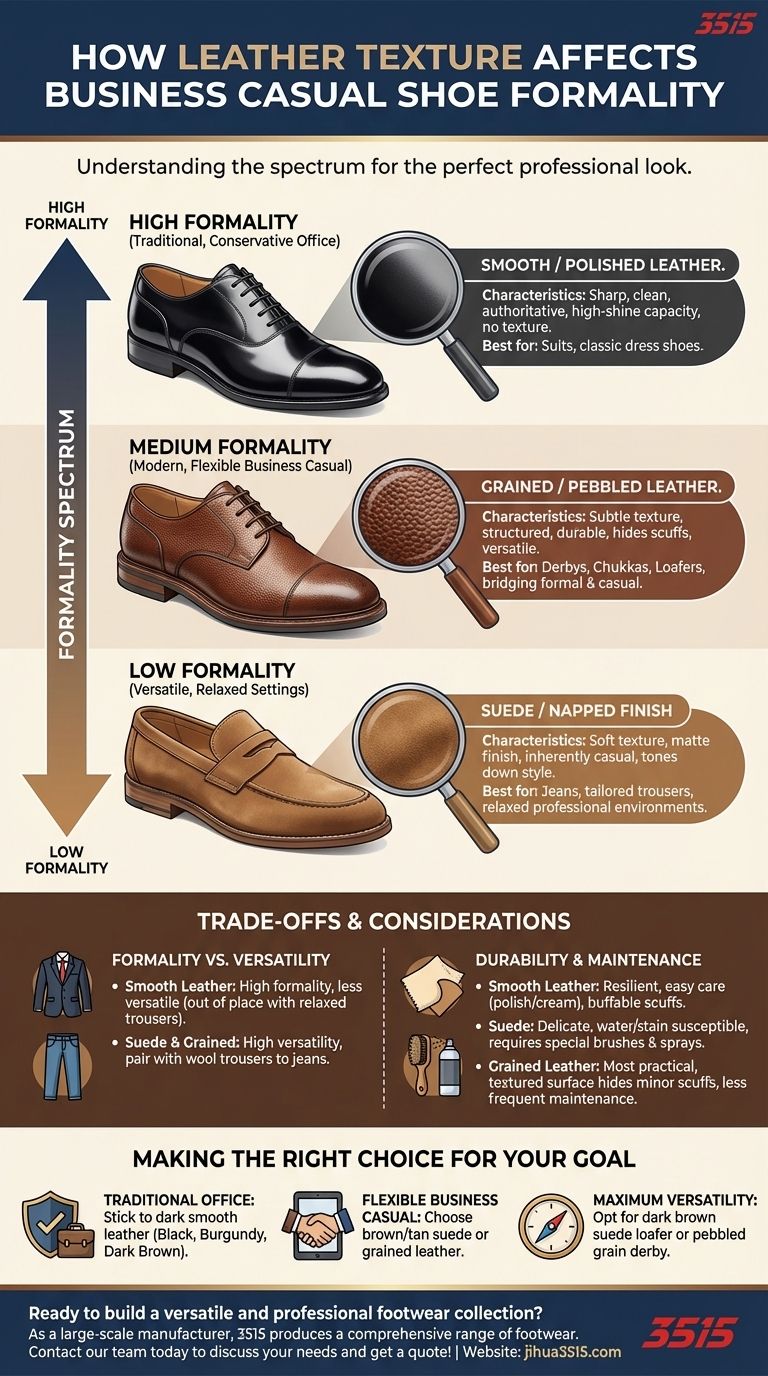 Comment la texture du cuir affecte-t-elle le caractère formel des chaussures de style "business casual" ? Maîtrisez le look professionnel Guide Visuel